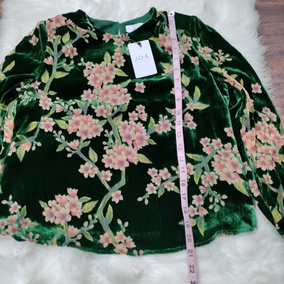 JOA Just One Answer Burn Out Velvet Blouse Top Emerald Floral Women's Size S - Picture 15 of 15